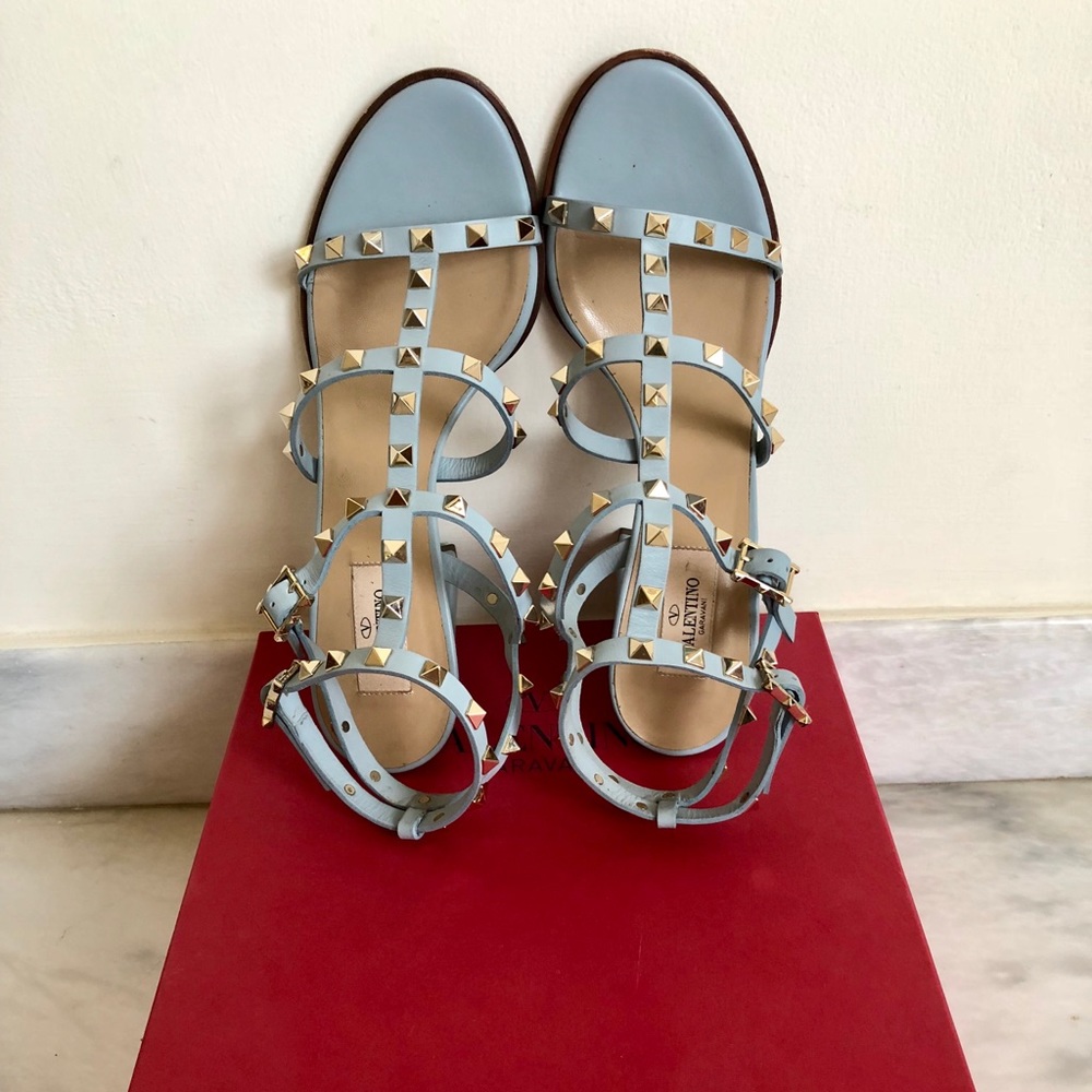 Auth Valentino Rockstud Triple Strap Heel Sandals